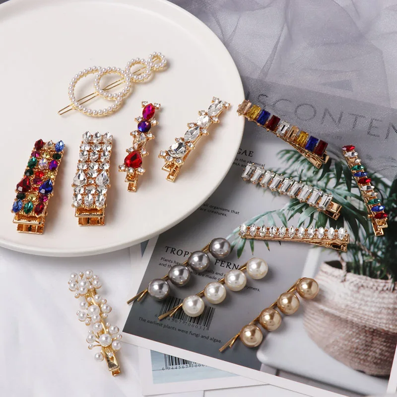 FASHIONSNOOPS корейские женские металлические заколки для волос с искусственным