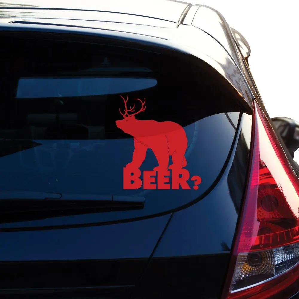 

Yoonek Graphics Beer Decal Sticker. A Bear and Deer Sticker Combo for Car Window, Laptop, Motorcycle, Walls, Mirror and More