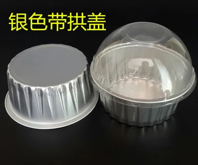 silver 100 наборов квадратные/чашки для тортов с сердечками/лунные лотки для тортов/коробки для тортов из алюминиевой фольги с крышками/ложками - Цвет: silver