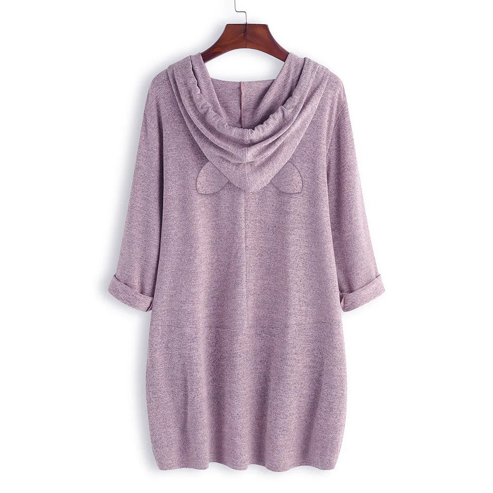 Long Women Linen hoodies sweatshirts pockets Pullover loose warm plus size long sleeves sports hooded O-neck casual running top | Женская