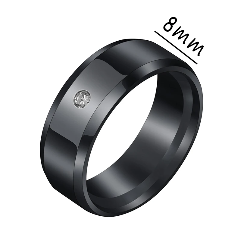 black 8mm Простые Кольца для пар из нержавеющей стали с фианитом, высокое качество золота, свадебные вечерние кольца, подарки на годовщину, Прямая поставка - Цвет основного камня: black 8mm