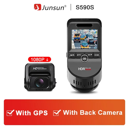 Junsun 4 к 2160 P Ultra HD автомобиль видеорегистратор двойной объектив Dashcam Встроенный gps трекер ночное видение камера с 1080 170 сзади камер - Название цвета: With Back Camera