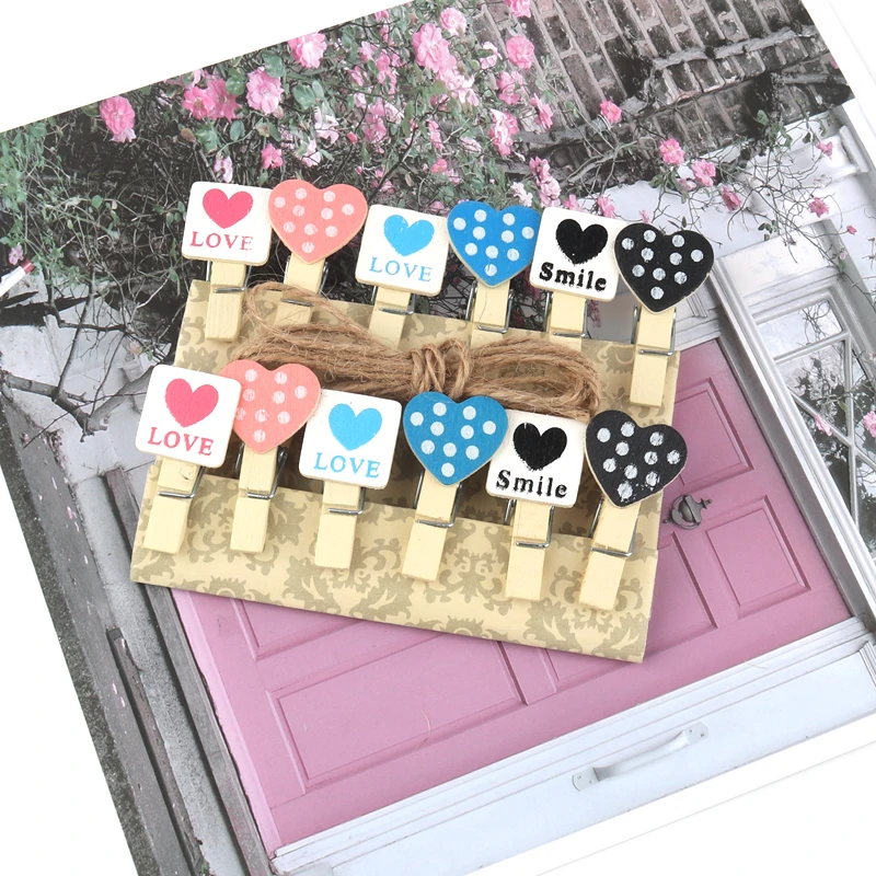 1 компл. Мини многоцветный деревянный колышек зажимы любовь сердце форма фото