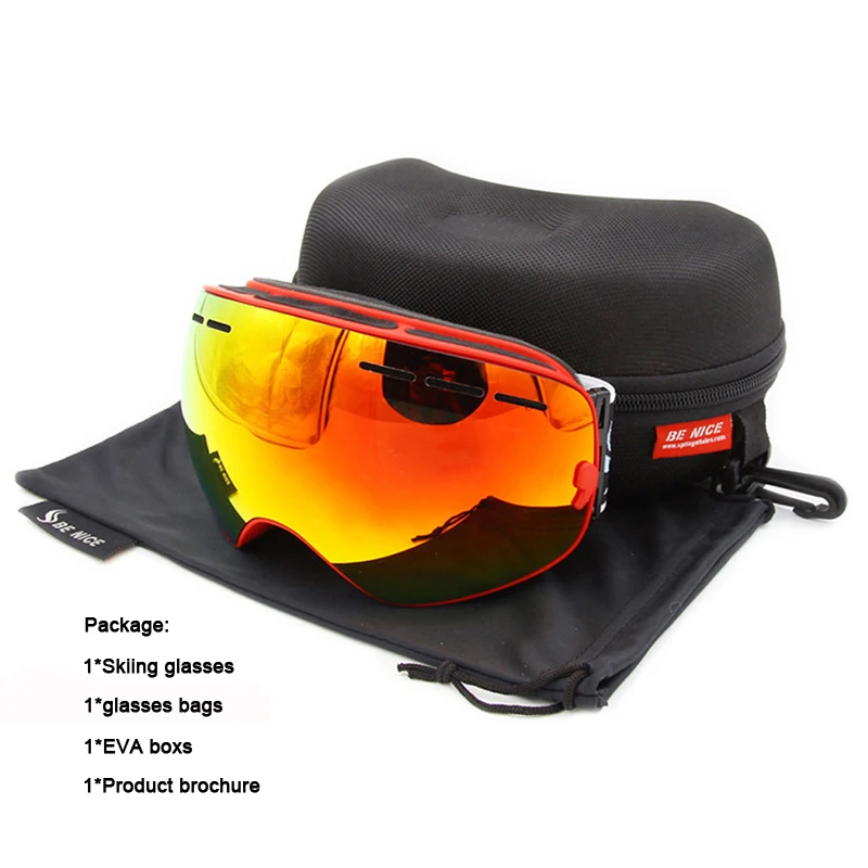 

Boxed HD Ski goggles Double Anti-fog Snow Snowboard Glasses UV400 Big spherical skiing goggles compatible myopia Eyewear Adult