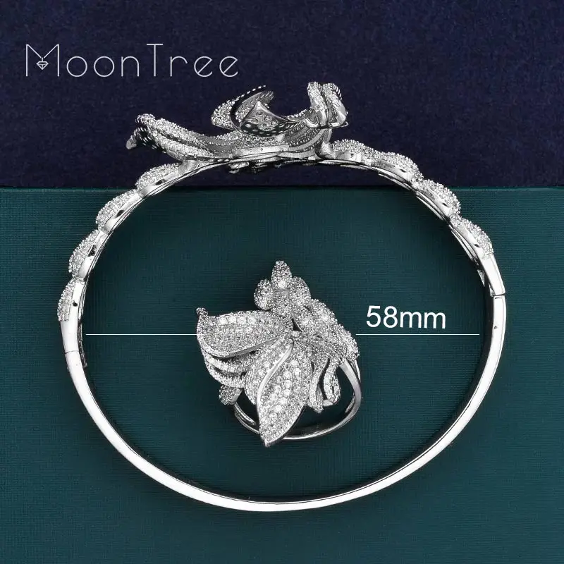 MoonTree Роскошные специальные Бабочка Золото Цвет Медь полный Mirco кубического циркония Дубай для женщин свадебный браслет и кольцо Fas
