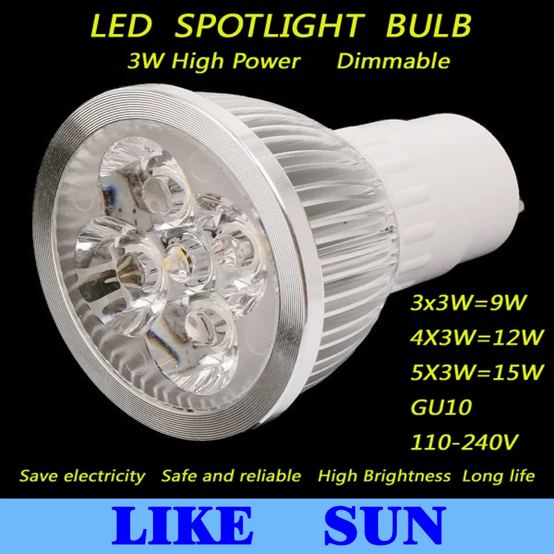 

X100 Free shipping High power CREE Led Lamp Dimmable GU10 9W/12W/15W 110-240V Led Spotlight led bulb downlight lighting