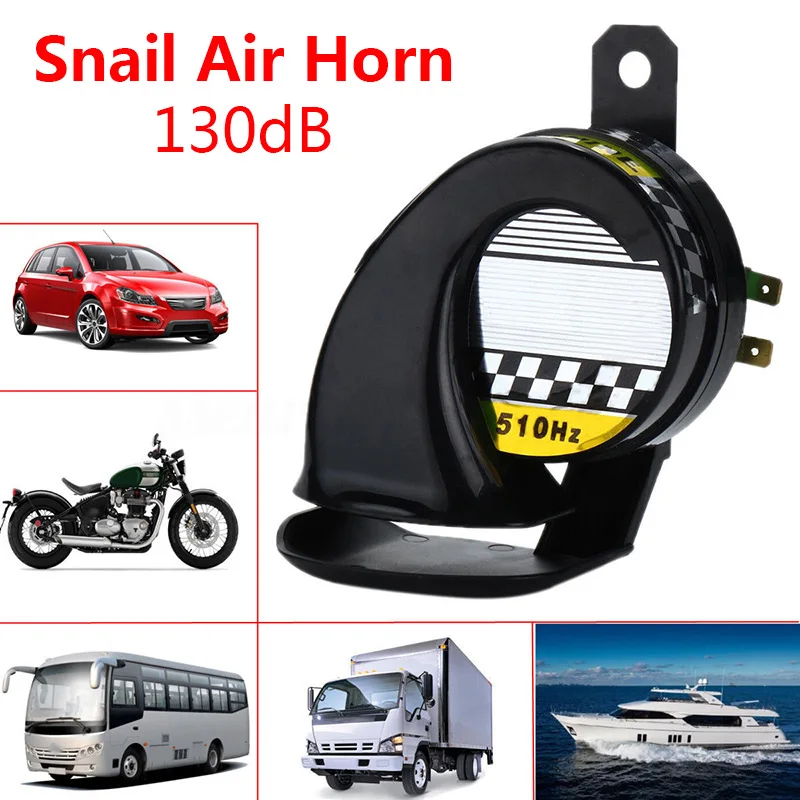 

12.3* 7.4cm 130dB 510hz Black Waterproof Loud Snail Air Horn Siren For 12V DC Car Truck Motorcycle