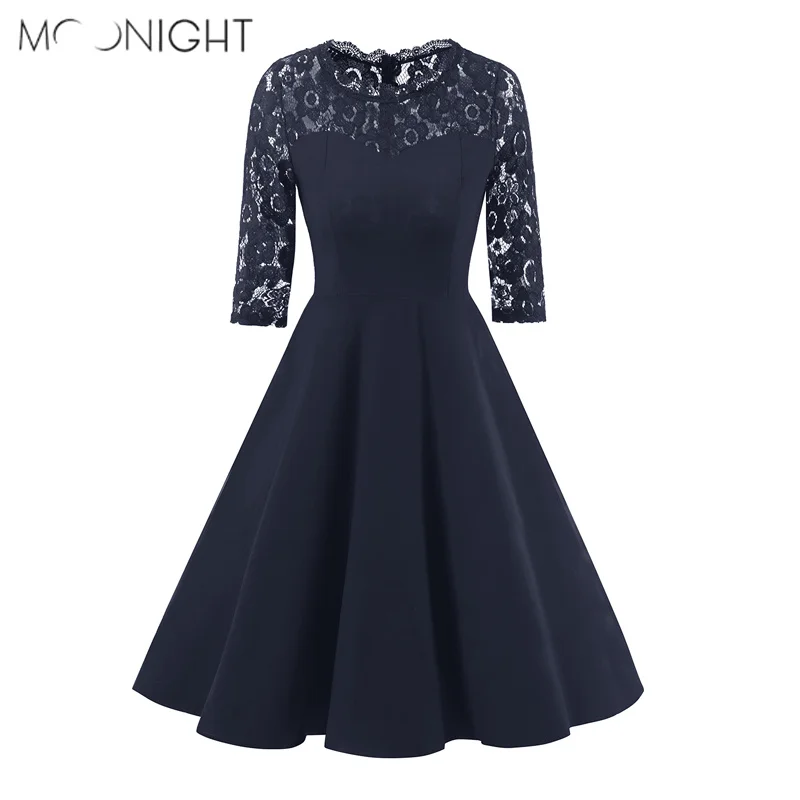

MOONIGHT Long Sleeve Sexy Party Dresses Women Lace Dress Hollow Out Black Winered Blue Club Dresses