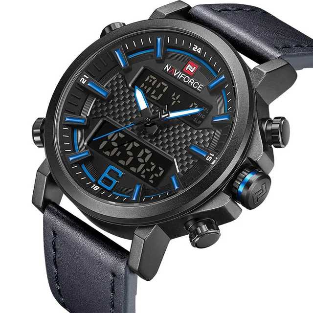 blue blue NAVIFORCE мужские спортивные часы мужские кварцевые светодиодный цифровые часы лучший бренд класса люкс мужские модные кожаные водонепроницаемые военные наручные часы - Цвет: blue blue