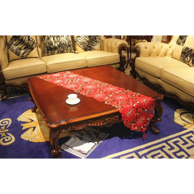 

Red Wedding Table Runner Floral Handmade Embroidered Table Runner Luxury Table Runners For Event Party Decoration