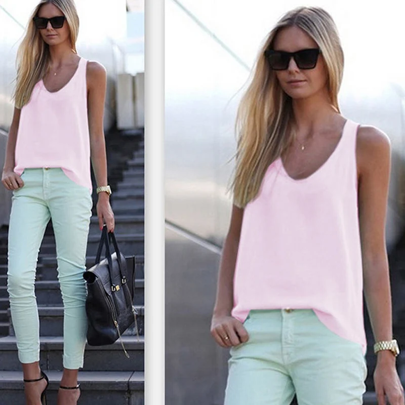 

Women Plain Sleeveless Tank Blouse Ladies Summer Chiffon Vest Tops XRQ88