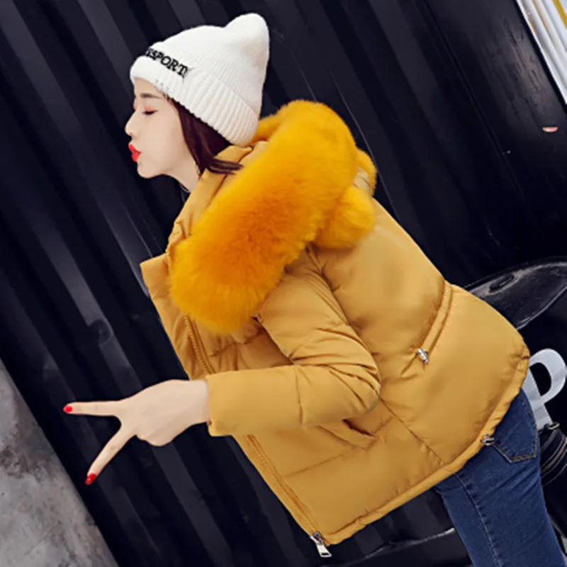 yellow Новые зимние Для женщин пальто короткая приталенная хлопковая куртка сплошной Цвет с длинным рукавом Повседневная куртка с капюшоном пуховая куртка Женский CC480 - Цвет: yellow