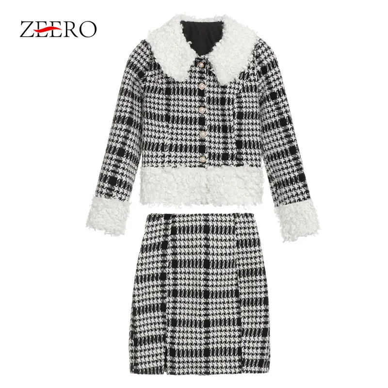 Фото Tweed Winter Women 2 Piece Set 2019 Fashion High Quality Runway Luxury Fur Collar Thick Warm Jacket Coat + Pencil Skirt Suits Женская Tweed Winter Women 2 Piece Set 2019 Fashion High Quality Runway Luxury Fur Collar Thick Warm Jacket Coat + Pencil Skirt Suits Женская