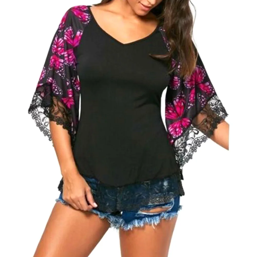 Женские топы модные домашние летние с кружевными рукавами повседневная верхняя