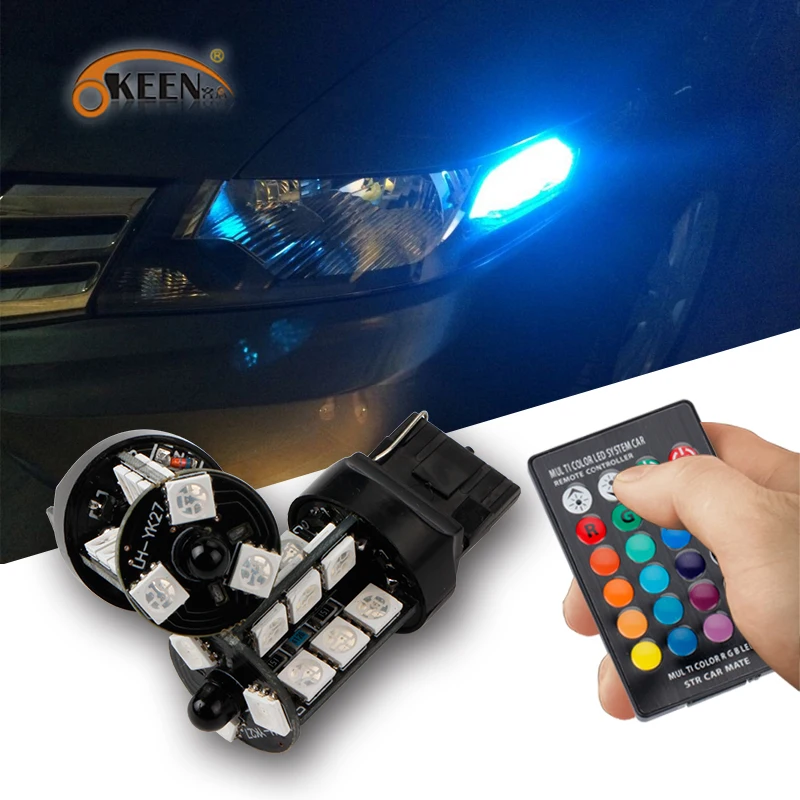 

Светодиодная автомобисветильник лампа Canbus OKEEN T20 2 шт. RGB 27SMD 5050 красочная автомобильная светодиодная лампа стробоскоп с пультом дистанционн...
