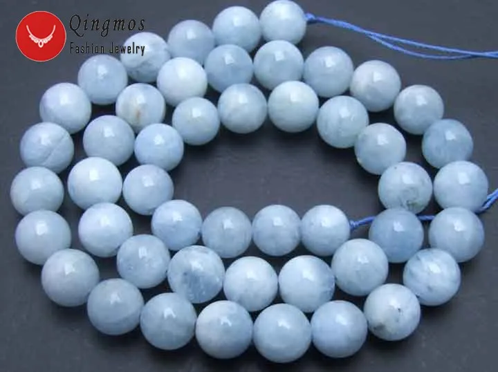 Qingmos Genuine 5-6mm Round Natural Blue Aquamarines Stone Beads for Jewelry Making Necklace Bracelet Loose Strand 15&quot-los152 |