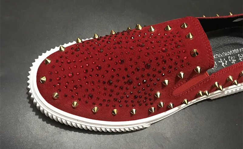 B-99 Red Black white Bottom Fashion Silver Rivet loafers Spikes Casual Dress Glitter Smoking Slipper Men shoe | Обувь