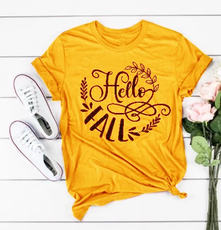 

Осенняя женская футболка Hello Fall с изображением тыквы и специй, модная красивая футболка с изображением листьев tumblr, повседневная Празднична...