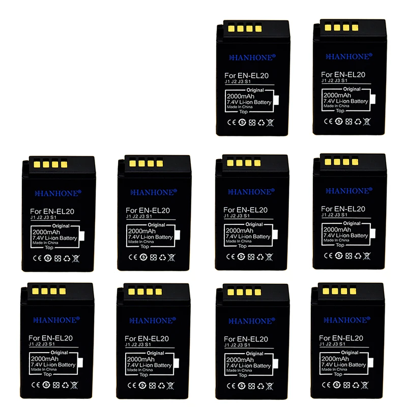 10 шт. 2000 мАч ENEL20 EN EL20 батареи для камеры Nikon EL20a 1 AW1 J3 J1 J2 S1 цифровой камеры|Цифровые