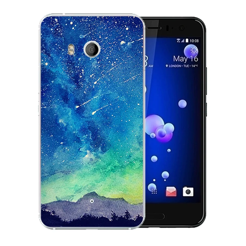 Модный чехол для HTC U11 силиконовый с рисунком звездного неба резиновая Прозрачная