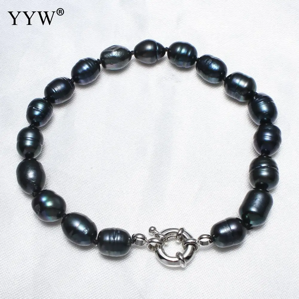 Натуральный пресноводный жемчуг браслет с латунь риса для женщин 8 мм продаются