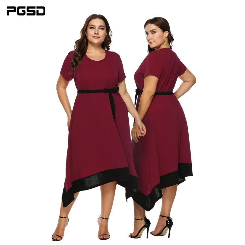 Женское платье с коротким рукавом PGSD однотонное асимметричное бантом и круглым