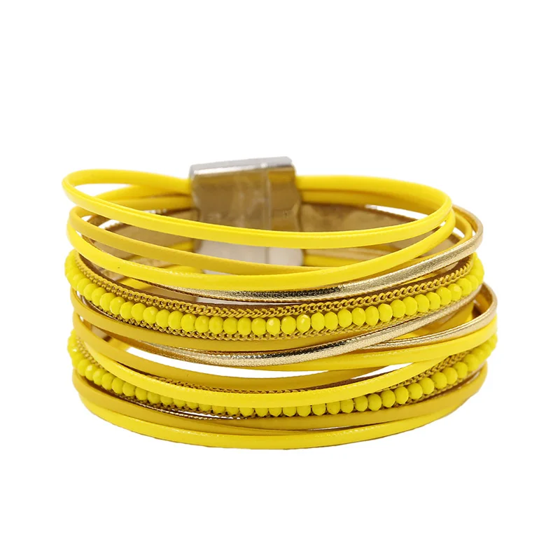 A040-Yellow STRATHSPEY, серый кожаный браслет для женщин, многослойные браслеты и браслеты, массивный браслет из бисера, вечерние ювелирные изделия - Окраска металла: A040-Yellow