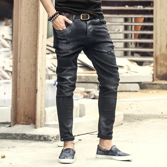 Модные Винтаж Для мужчин s Рваные джинсы Штаны Slim Fit Проблемные хип хоп Denim Новая