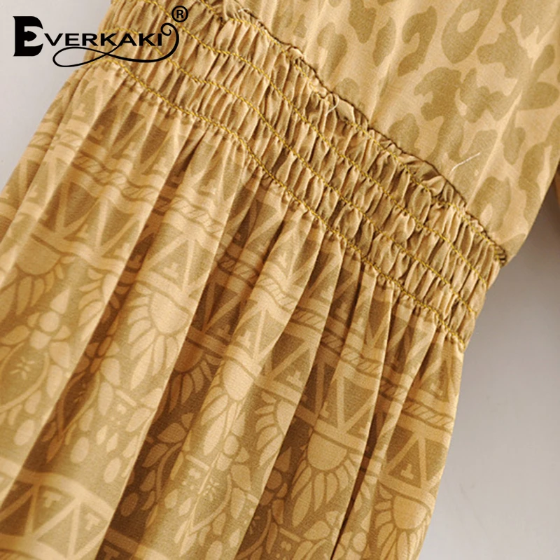 Everkaki Boho мини платье с цветочным принтом для женщин хлопковое v образным вырезом и
