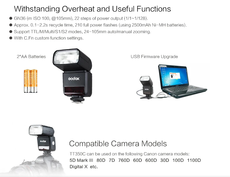 GODOX Flash TT350 Мини Вспышка светильник 2,4G беспроводной HSS TLL 1/8000s Speedlite для Canon Nikon sony Fuji Olympus Panasonic Pentax