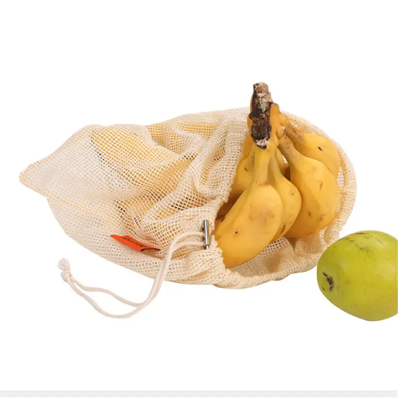 

3 Size Reusable Cotton Vegetable Bags Home Kitchen Fruit And Vegetable Storage Mesh Bags With Drawstring Machine Washable Hot