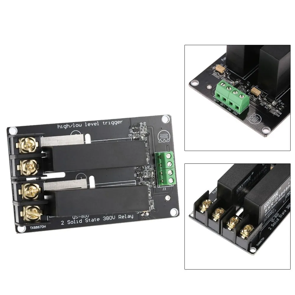 

Relay Module Board 2-channel High/Low Level Trigger 380V 8A Solid State Relay Module Board
