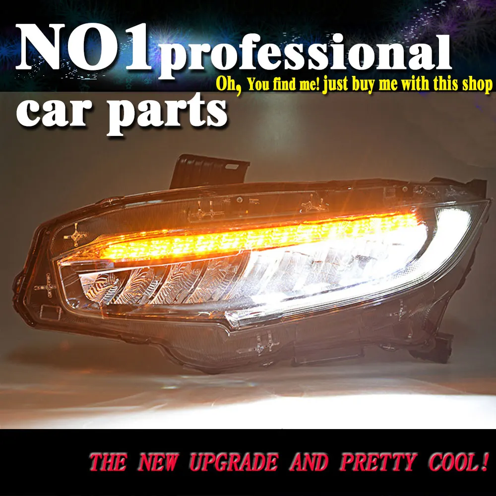 

Car Head Lamp 2016 2017 for Honda CIVIC X 10th Headlight LED Headlight Red ANGEL EYE DRL Bi-Xenon Lens dynamic turn signal