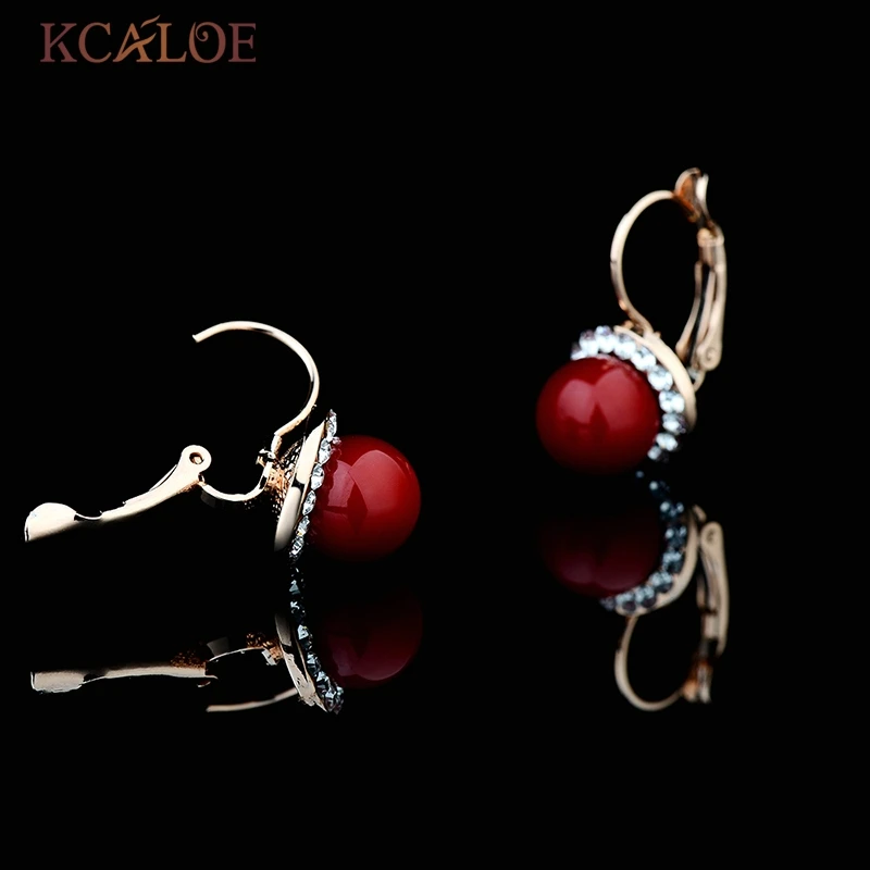 KCALOE Серьги Из Имитацией Красного Коралла Для Женщин Белый Кристалл Круглые