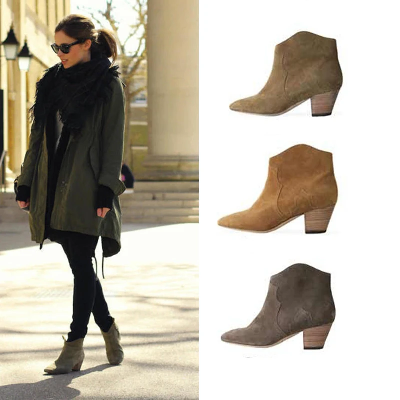 Ботинки знаменитостей из нубука и кожи Уличные модные ботильоны на низком