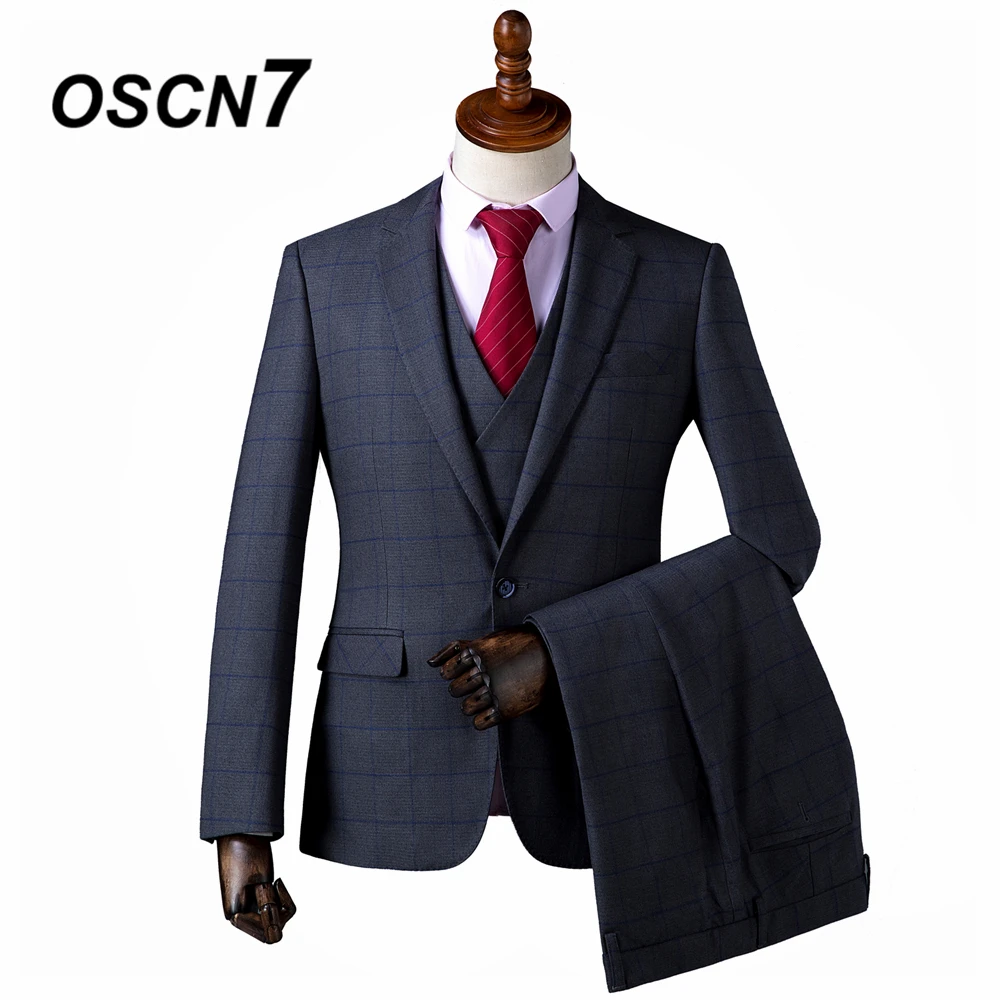 OSCN7 2019 клетчатые Костюмы Под заказ для мужчин Slim Fit Свадебная вечеринка мужской s - Фото №1