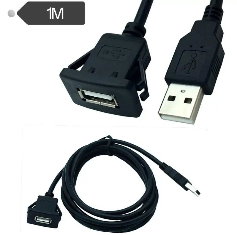 

USB Male to Female AUX Flush Panel Mount Extension Cable for Car Truck Boat Motorcycle Dashboard (Square Head) 1m 3ft