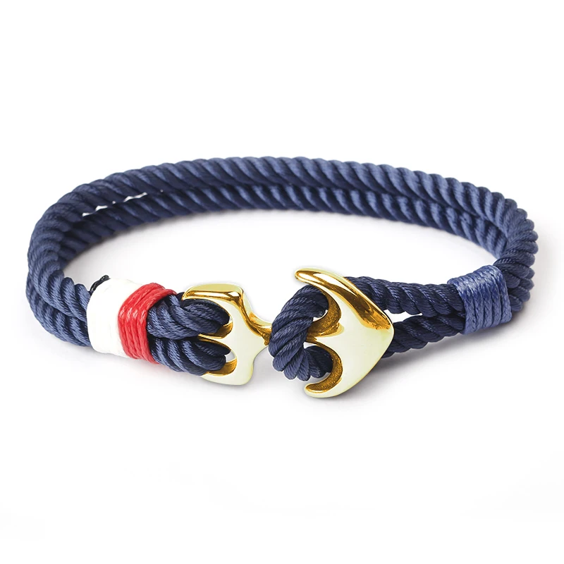 Stainless Steel New Fashion Sliver Bracelets Men Charm Nylon Rope Chain Bracelet Anchor Jewelry Male Wrap Metal Sport Hooks | Украшения и