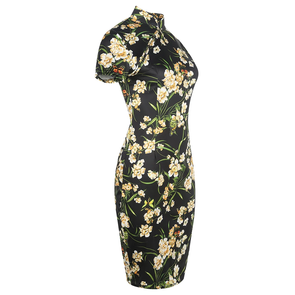 Oxiuly женское модное платье винтажное облегающее с цветочным принтом элегантное