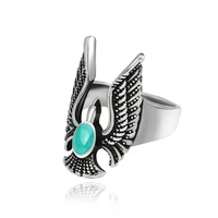 fashion retro hip hop blue natural stone eagle ring mens gothic classic knight animal personality cool mens ring mens jewelry