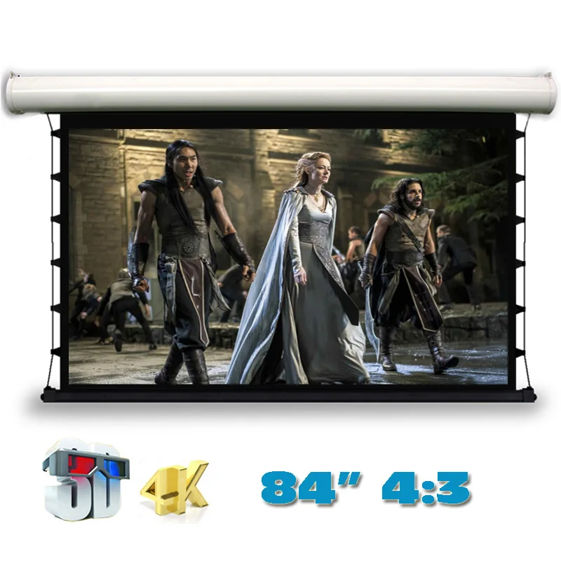 Jingke 4K 3D Топ-рейтинг Электрический таб-Натяжной проекционный экран 84 дюймов 4:3 моторизованный проектор экран s для светодиодный ЖК-дисплей HD кинотеатр