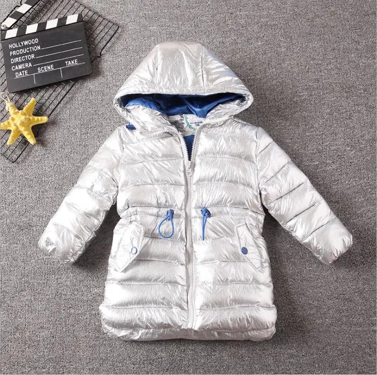 Детская зимняя куртка для девочек Серебряное и Золотое повседневное пальто с