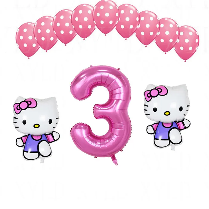 Синий 1 комплект, воздушный шар hello kitty с цифрами 40 дюймов, латексные шары в розовый горошек для девочек 1, 2, 3, 5 лет, декор для дня рождения, Детские шары - Цвет: Синий