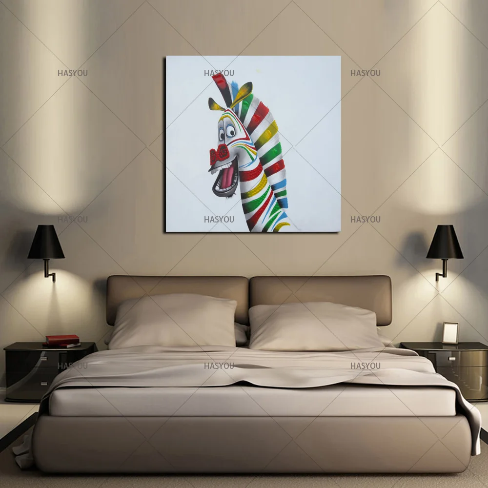 Best ручной работы, оригинальные красочные Улыбающееся Zebra Square Размеры Домашний Декор холст расписанную иллюстрации для Гостиная детской комнаты