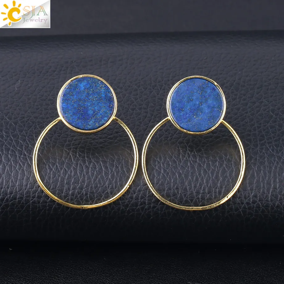 Lapis Lazuli Csja новые серьги-гвоздики для женщин натуральный камень лабрадорит лазурит пирсинг серьги Винтаж Круг Bijoux Brinco S228 - Окраска металла: Lapis Lazuli
