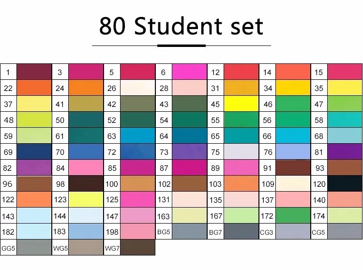 80 student set TOUCHFIVE маркер 30/40/60/80/168 Цвета маркер для рисования на спиртовой основе чайник Набор ручек для рисования манга двойной головой арт ручки, маркеры для рисования - Цвет: 80 student set