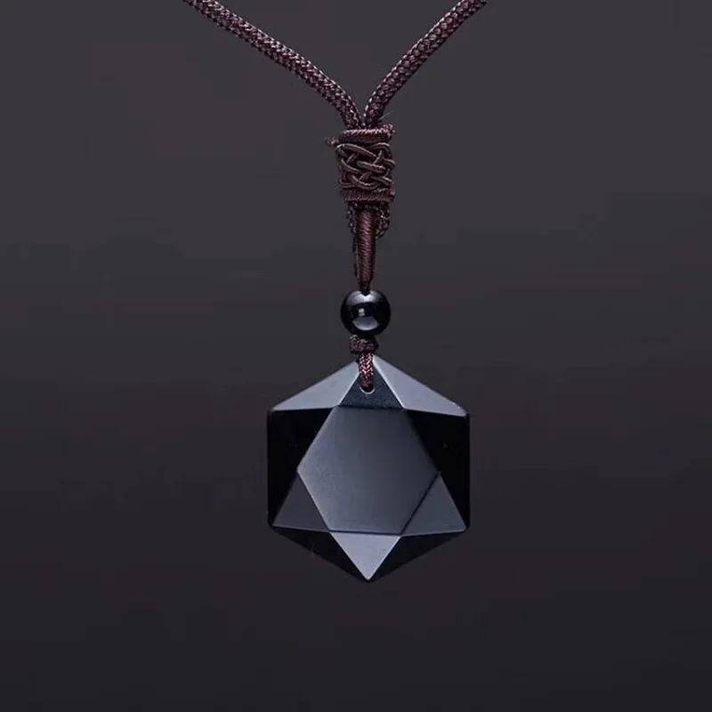 

Black Obsidian Six Stars Lucky Amulet Love Natural Stone Pendant Necklace for Women Men Love Crystal Pendulum Jewelry 2019