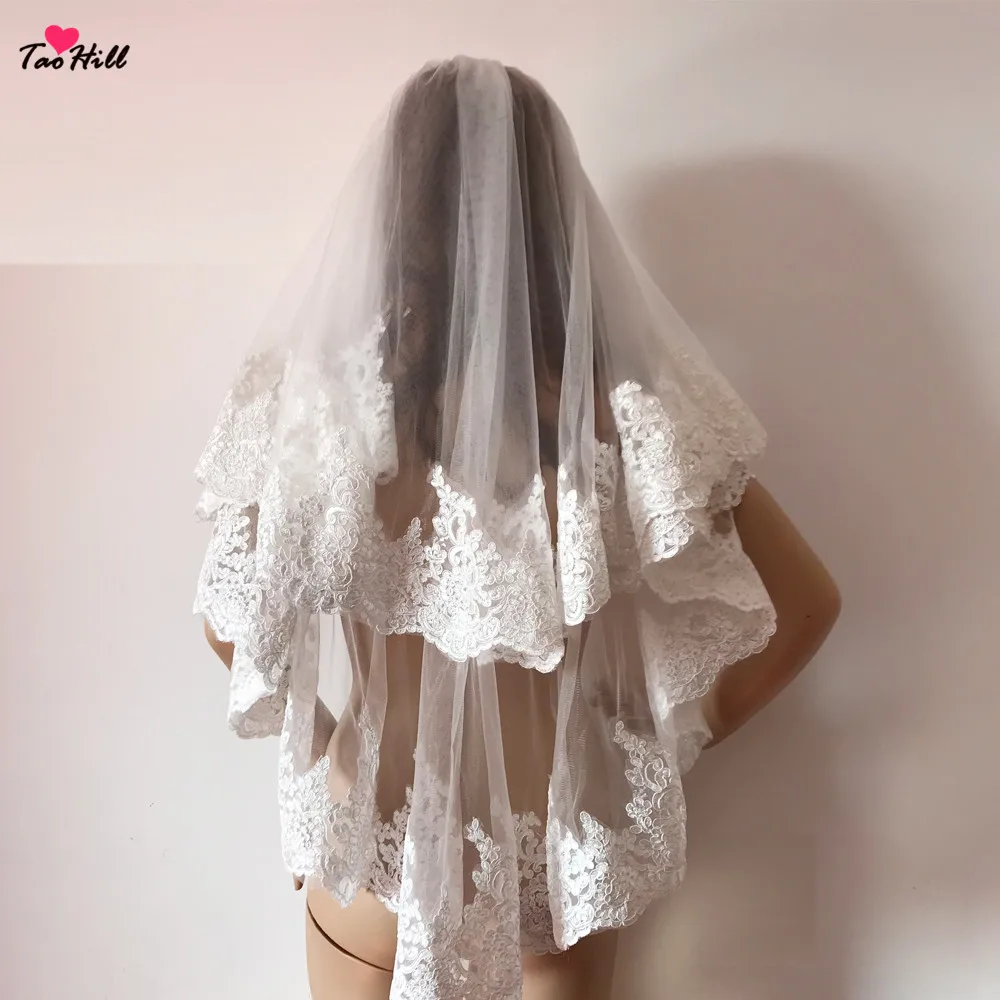 Тао Хилл 2019 новая бежевая двухслойная кружевная кромка короткая свадебная вуаль