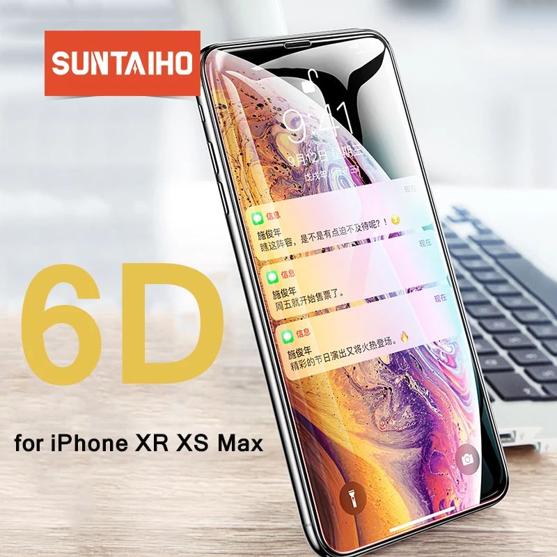 Премиум 6D закаленное стекло для iphone XS MAX защита экрана Suntaiho для iphone XR XS 7 8 6 стеклянная пленка 9H полное покрытие стеклянная пленка