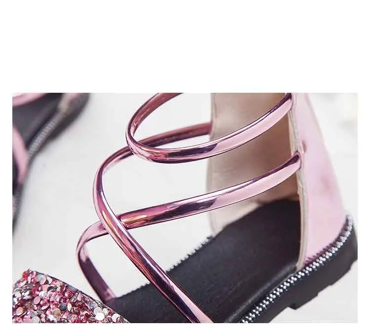 Летние детские сандалии с блестками для девочек подростков 5 6 7 8 9 10 11 12 лет обувь